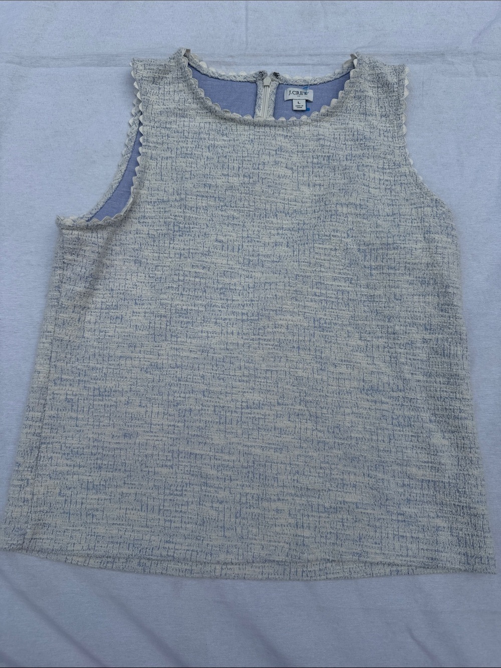 J. Crew Cream & Light Blue Textured Girls' Tank with Scalloped Trim